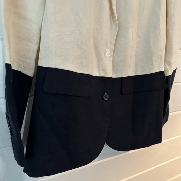 MICHAEL Michael Kors 100% Linen Cream + Black Classy Sophisticated Blazer Sz 2 - Picture 4 of 12